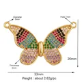 Golden butterfly pendant with colorful zircon micro-pave crystals and dual link rings - Lotus Color L351525