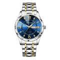 Business quartz watch featuring blue sunray dial and gold-silver steel bracelet - Male Style / GD288 Blue Dial