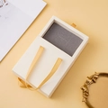 Cream drawer jewelry gift box with gold ribbon handle and premium grey velvet lining - Off White (No Logo)