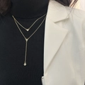 Minimalist double layer Y-shaped gold necklace with round crystal pendants for women - Gold Double Layer Y-shaped Zircon