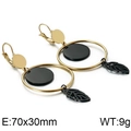 Pendientes minimalistas de acero inoxidable en negro y oro con colgante redondo largo - Dorado-Negro