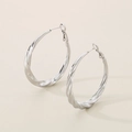 Minimalist twisted C-shape stainless steel hoop earrings in polished silver finish - Steel Color (Silver) (KE114501-KFC)