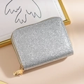Sparkly silver glitter accordion card holder for women with gold double zippers - Glitter Double Zipper Silver