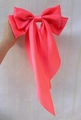 Hot pink satin hair bow clip with long streamers and a glossy finish for women - Fluorescent Pink