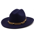 Dettaglio cappello in lana blu scuro con cinturino in pelle marrone e borchie dorate - M (56-58cm) / 02 Blu Marino