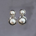 Minimalist double ball stud earrings in polished silver finish with sleek curved metal - Silver