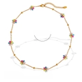 Colorful crystal flower necklace with gold stainless steel chain in red blue and purple - Gold/Colorful Stone (Necklace)