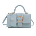 Chic light blue faux leather crossbody handbag with gold hardware and card holder - Blue