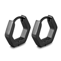 Pair of punk style black stainless steel geometric hoop earrings for men and women - Flat Hexagon Ear Buckle Black (Single)