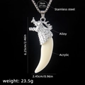 Men's necklace with silver dragon head pendant and ivory white acrylic tooth charm - Wolf Tooth No.34 + 70cm Steel Chain