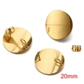 Golden 20mm round stainless steel earring base with hanging loop and butterfly backs - 20mm Curved Round / Gold
