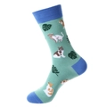 Chaussettes mi-mollet en coton vert clair avec accents bleus et motifs chat cartoon - Motif Chat Vert Clair (1180)