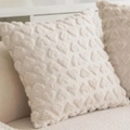 Cream square plush pillowcase with 3D tufted heart pattern on a light sofa - 18x18 Inch / Beige Small Heart