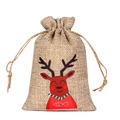 Christmas burlap drawstring gift bag featuring a cute red cartoon reindeer pattern - Striped Scarf Deer C-05 / 10*15cm