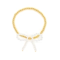Pulsera artesanal de perlas de imitación con cuentas de oro 18K y dije de lazo - Estilo C (Lazo con Decoración de Perlas)