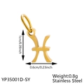 Detailed macro view of 18K gold-plated stainless steel Pisces zodiac pendant with dimensions - Gold Pisces (Polished)