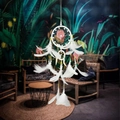 Handmade white dream catcher with feathers and beads for home and wall decoration - Double Hoop No Light / White
