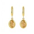 Elegant gold earrings with oval champagne zircon stones and round clasps on white background - Khaki