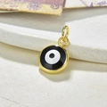 Goldener Evil Eye Anhänger mit schwarz-weißem Emaille-Detail für Halsketten - Einzelner Anhänger - Schwarz