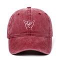 Vintage washed red cotton baseball cap with white embroidered gesture logo for sports - One Size / Washed Red