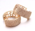 Rose gold huggie hoop earrings with multi-row pavé cubic zirconia and hollow geometry - Hollow Process Rose Gold Style (EB03-7) / Rose Gold/White Zirconia