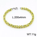Dual-tone gold and silver 4mm stainless steel link chain bracelet for men and women - Yellow Bracelet (KB148898-Z)