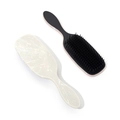 Set of two hair brushes with white marble and black handles for detangling and massage - Beige