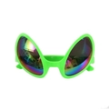 Detail of creative alien sunglasses with neon green frame and rainbow gradient lenses - Green Frame Rainbow Lens Sunglasses