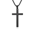 Minimalist black stainless steel cross pendant necklace with mirror finish on box chain - With 60cm Necklace / Black