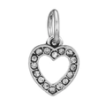 Silver heart pendant charm with sparkling white zircons for jewelry making - Rhinestone Heart Bail Charm