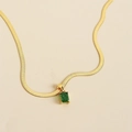 Elegant gold snake chain necklace featuring a rectangular green emerald zircon pendant - Gold with Green Zirconia (DDK100)