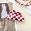 Elegant burgundy and cream checkered acetate hair claw clip with a glossy finish - 8.5cm / Burgundy