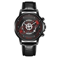 Fashionable men's business watch with black alligator leather strap and matte dial details - Black Leather Red Face