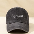 Détails de l'imprimé Dog Mom sur la casquette de baseball vintage en denim noir délavé - Noir
