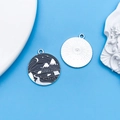 Enamel mountain and camp pendant with circular black and white nature scene on blue background - One Oil-dripping Black Landscape Mountain Peak 23x26mm 1859g 2.2g.