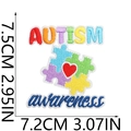 Detail shot of autism awareness embroidery patch with dimensions in centimeters and inches - No.27-Square Autism Awareness