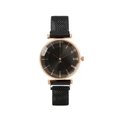 Détail d'une montre à quartz or rose avec cadran noir et bracelet en maille milanaise - Noir