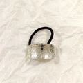 Minimalist silver oval metal hair tie with cracked texture and black elastic band - Silver Oval Cracked Texture 5cm