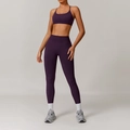Seamless dark purple yoga set featuring a high-waisted legging and thin strap sports bra - S / Sports Bra + Leggings / Plum Purple
