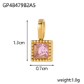 Detailed view of 1.3cm gold 18K plated pendant with square pink zircon gemstone - Pink