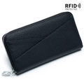 Schwarze RFID-Ledergeldbörse mit Kieselmaserung und sternförmigem Reißverschlusszug - Schwarz
