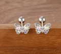 Ohrstecker Schmetterling mit bunten Zirkonia und sicherem Schraubverschluss aus Stahl - E1360-1 Silber (Schmetterling) / 1 Paar Packung