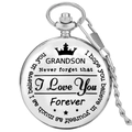Silver vintage quartz pocket watch with TO MY GRANDSON engraving and crown detail - To Grandson Silver