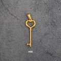 Vintage heart key pendant in golden titanium steel finish with intricate hollow design - H08-Extra Large Heart Key