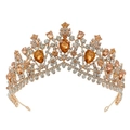Tiara da sposa barocca dorata con cristalli ambra e trasparenti per matrimoni - Oro Rosa-Champagne