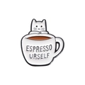Spilla smaltata con gatto bianco in tazza di caffè espresso e design creativo - Gatto Espresso Yourself