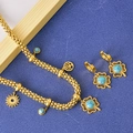 Parure collier et boucles d'oreilles dorés avec turquoise, arbre de vie et soleils - Collier Et Boucles D'oreilles