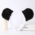 Plush panda ear headband for cosplay made of soft black and white faux fur material - Panda