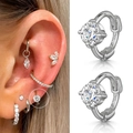 Silver 925 sterling silver hoop earrings with a single round cut zircon stone - CC041-1 / Platinum+8mm
