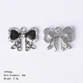 Black enamel bow metal charm for DIY jewelry making, 18x22mm double-sided pendant - 84430 Black